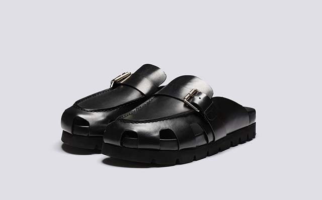 Grenson Dale Mens Clogs in Black Leather GRS113649